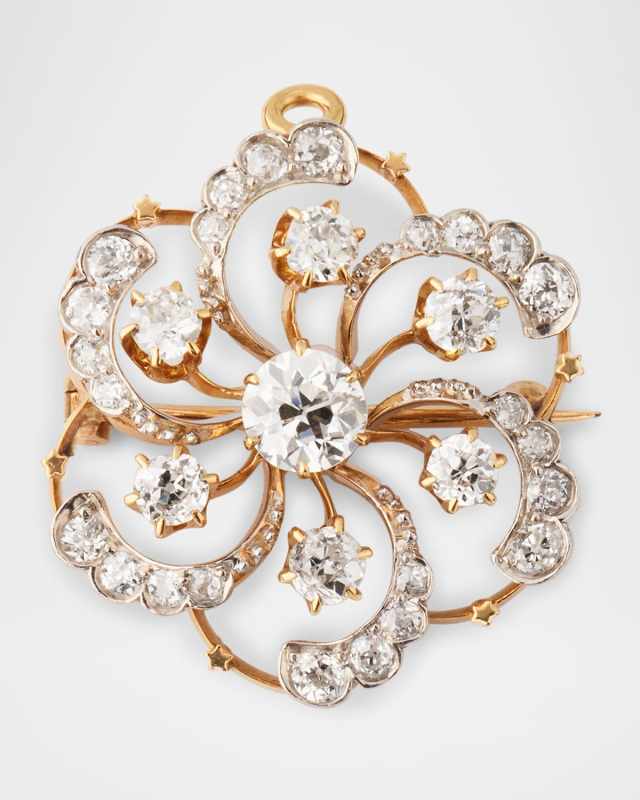 Estate Platinum and 18K Yellow Gold Diamond Edwardian Scroll Pin Pendant